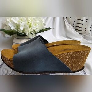 A. Giannetti Nubuck Slip-on Sandals | Denim Blue | Size: 8 (women's)